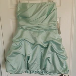 Dress, short, satin mint green, bubble hem Size 14 David's Bridal